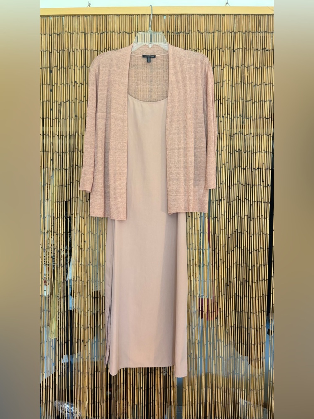 Eileen Fisher Blush Pink Slip Dress with Matching Knit Cardigan